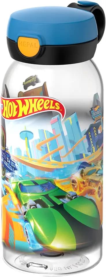 Mepal - Trinkflasche mit Klappdeckel Campus - Deckel springt per Knopfdruck auf - Trinkflasche Kinder Kohlensäure Geeignet - Auslaufsicher und Spülmaschinengeeignet - 600 ml - Hot Wheels