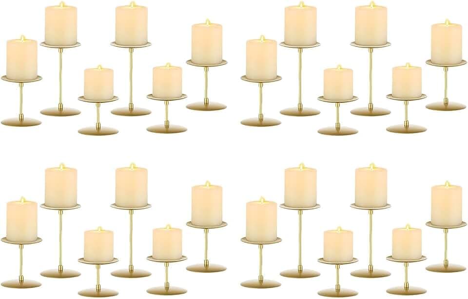 Romadedi Metall Kerzenständer Kerzenhalter Gold – für Stumpenkerzen Kerzen Adventskranz 24er Set Vintage Modern Deko Tischdeko für Weihnachten Hochzeit Wohnzimmer