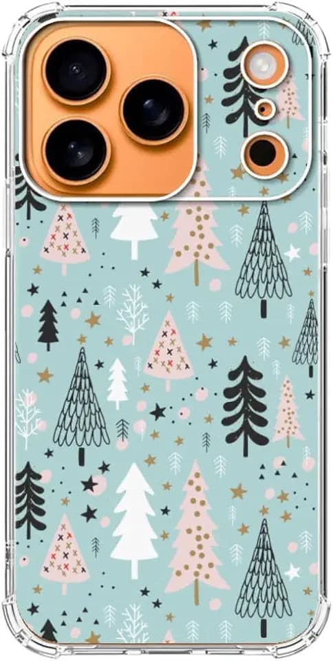 Blue Christmas Tree Pattern Phone Case for iPhone 17 Pro Max, Winter Christmas Holiday Phone Cover, Soft Trendy TPU Bumper Cover Case