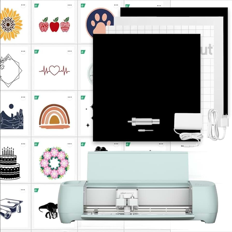 Cricut Explore 3 & Digital Content Library Bundle, Vinyl, Includes 30 Images in Design Space App, 2X Faster DIY Cutting Machine for All Crafts, Cuts 100+ Materials, Blue