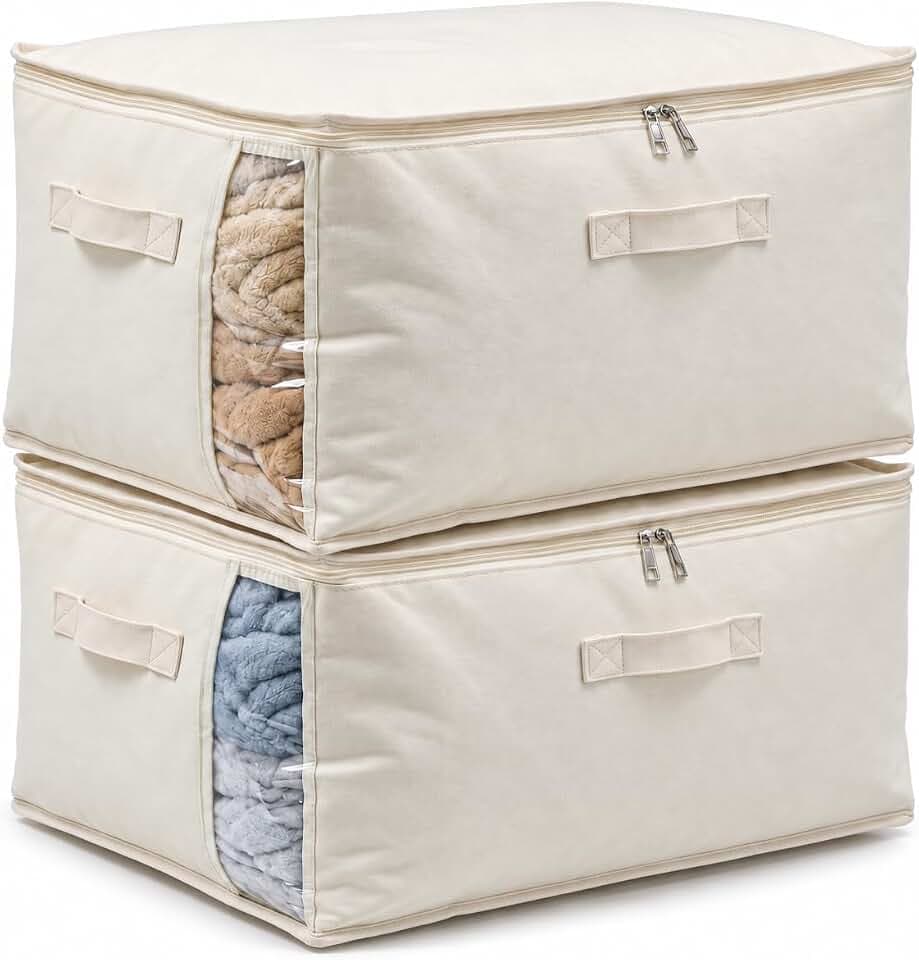 2 Pack Canvas Comforter Storage Bags for Clothes & King Comforters, Natural