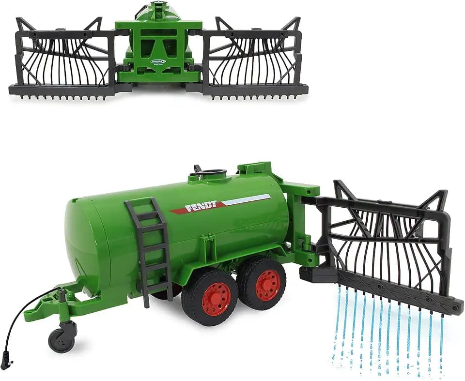 JAMARA Fendt Fasswagen mit Schlauchverteiler - 450 ml Tank, Spritzfunktion an/aus, Anhängerkupplung vorne, manuell ausklappbare Schlauchverteiler