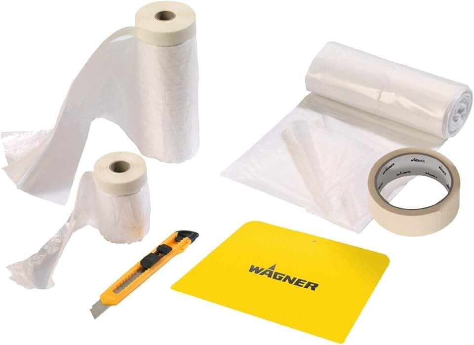 WAGNER Universal Extra Abdeckset Premium inkl. Abdeckfolie 4 x 6 m, Abdeckfolie mit Klebeband 20 m x 2,7 m, Abdeckfolie mit Klebeband 20 m x 0,55 m, Malerklebeband 20 m x 36 mm, Sprühschutz, Cutter
