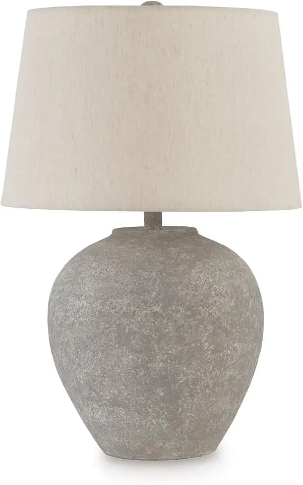 Signature Design by Ashley Dreward Table Lamp, Distressed Faux Stone Look, Textured Metal and Paper Composite Construction, for Living Room Consoles and Bedside Decor, Distressed Gray, 26" Tall
