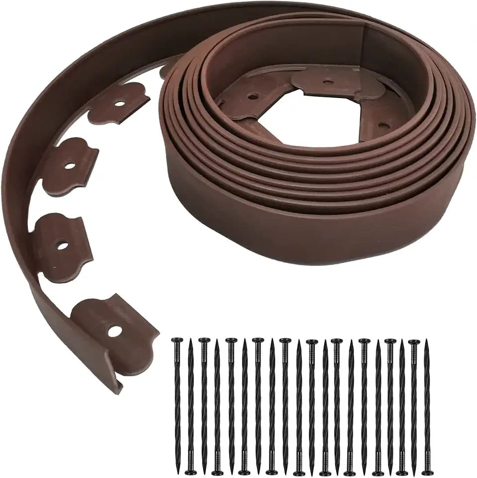 Landscape Edging,20ft Brown Plastic Garden Edging with 20 Stakes,2 in Tall