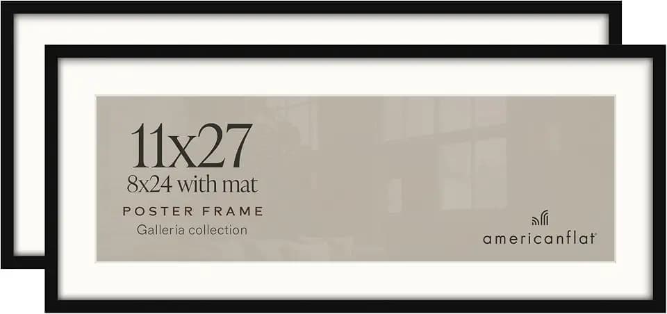 Americanflat 11x27 Picture Frame 2-Pack - Matted to 8x24 - Black