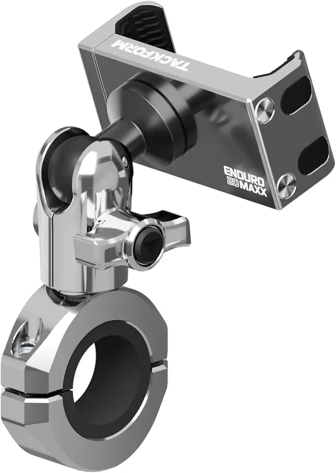 Tackform Chrome Motorcycle All Metal Phone Mount - 20MAXX Spring Cradle | Universal Clamp Fits 7/8" to 1-1/4" Handlebars | Aluminum | Compatible with iPhones, Galaxy Devices, More | Short Reach Arm