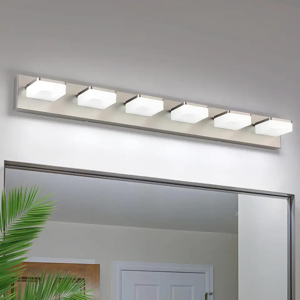 Brushed Nickel Vanity Lights for Bathroom 6-Light Vanity Lighting Fixtures for Mirror 39" Adjustable 5500K Modern LED Vanity Light Over Mirror, Bath Wall Lighting Fixtures