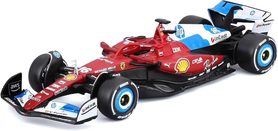 Bburago – Ferrari SF-25 Miami-Lackierung #16 Charles Leclerc, Diecast-Modellauto im Maßstab 1:43, Nachbau des F1-Rennwagens vom GP von Miami, Offizielle Ferrari-Lackierung, Sammlerfahrzeug, 3+