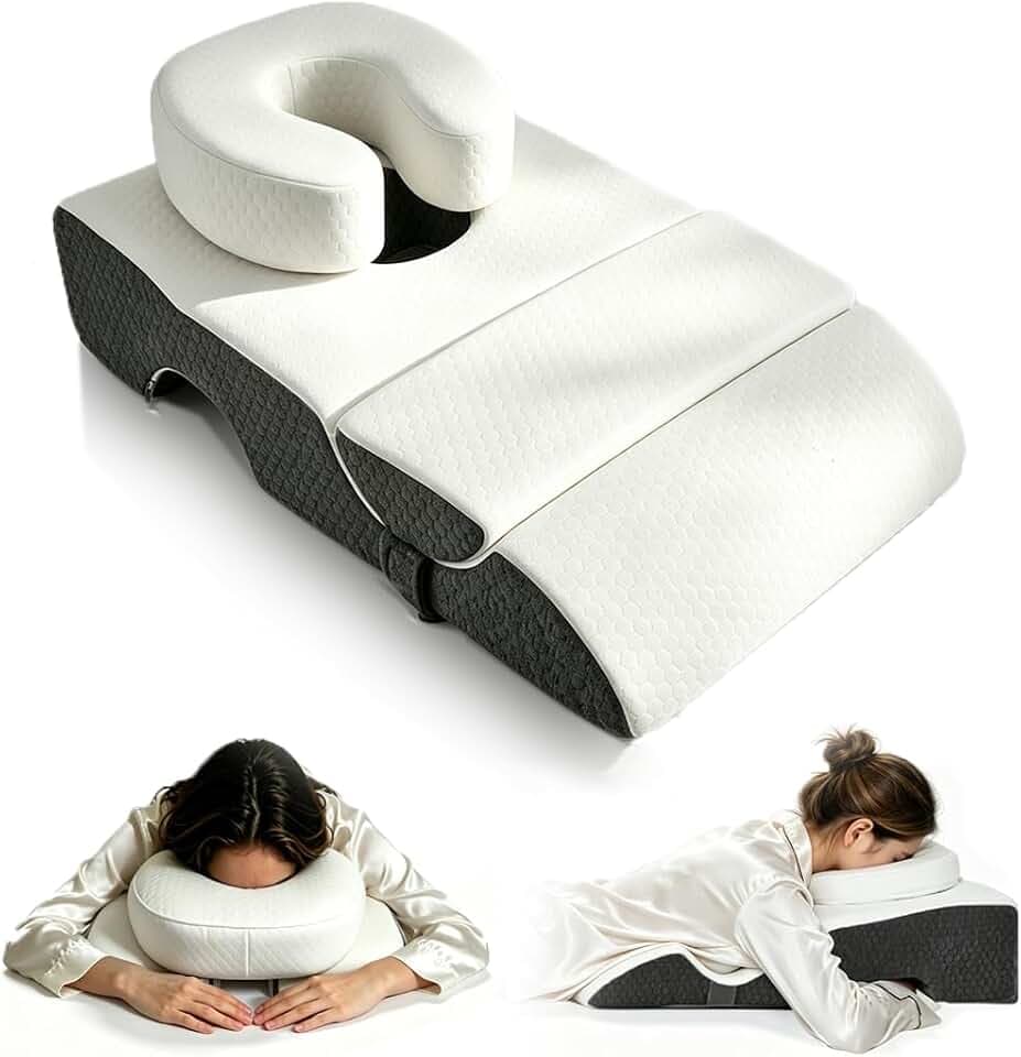 Gesichtskissen zum Schlafen, massagekissen Kopf Loch, 3 in 1 Massage Kopfstütze für Bett Mit abnehmbarem U-förmigem Nacken- und Beinkissen, bauchschläferkissen für Massageliege, Salons