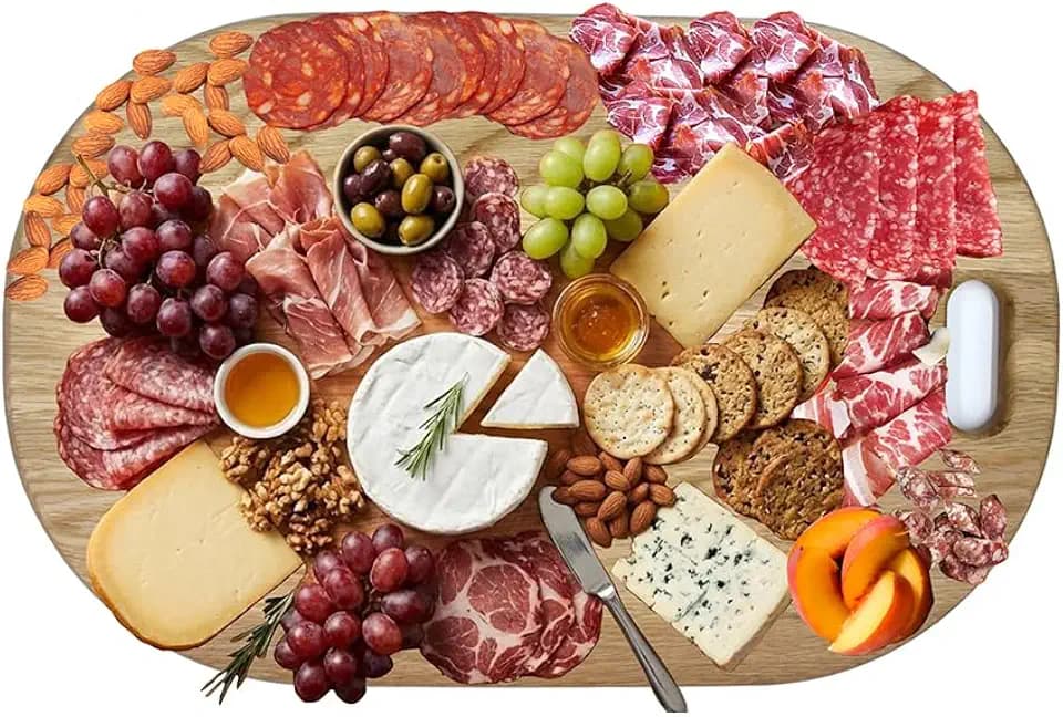 LUX Extra Large 20.5 inche American Oak Wood Oversized Serving & Charcuterie Board 20.5" x 13"| Oval Cheese Board With Handle for Meats, Crackers, Unique Gift for Wedding, Housewarming & Party