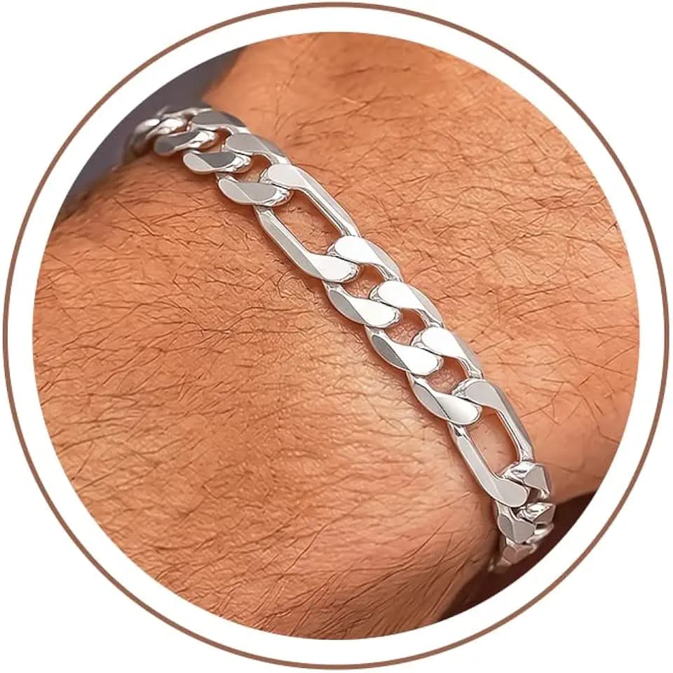 925 Sterling Silver Bracelet for Men,9mm Figaro Chain Bracelets 8.5 Inch