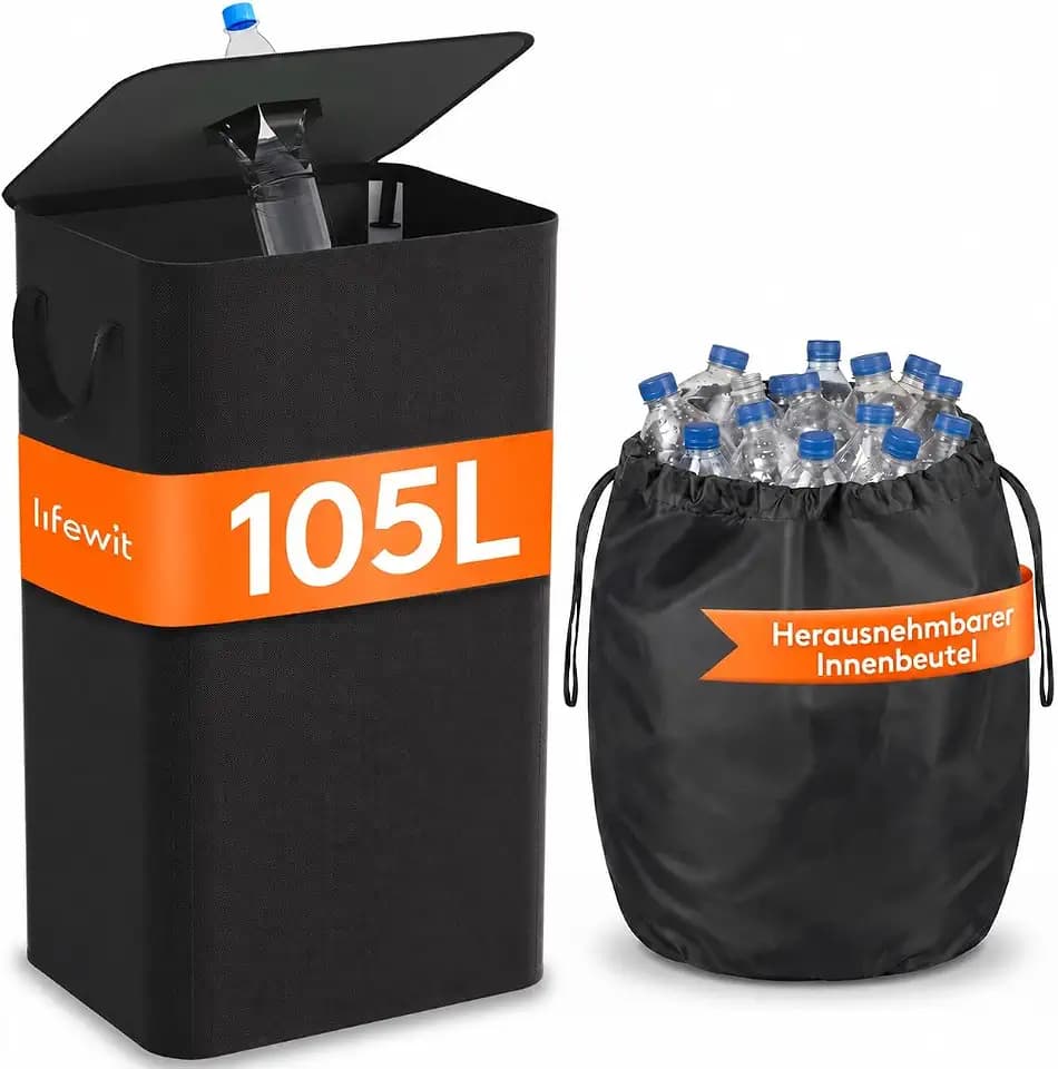 Lifewit 105L Pfandflaschen Sammelbehälter mit Deckel, Schwarz