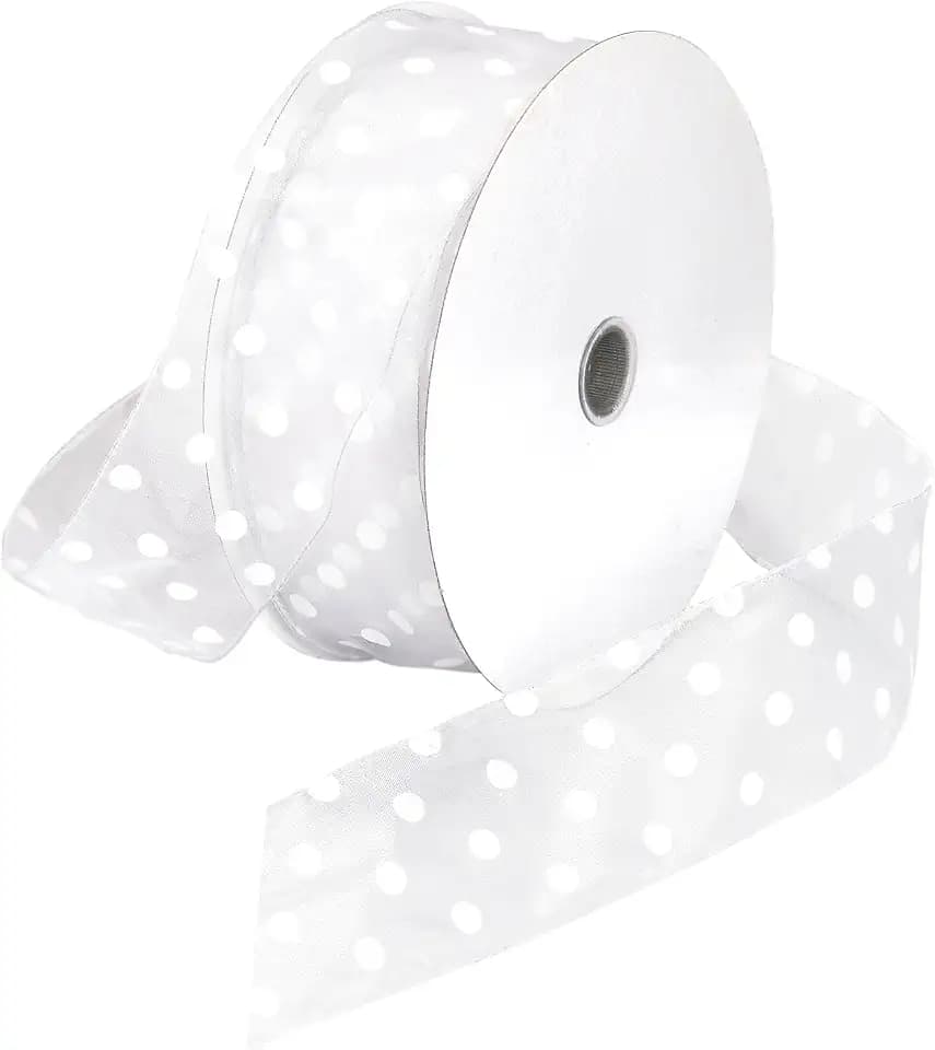Morex Ribbon Wired Sheer Dots Fabric Ribbon, 2-Inch by 50-Yard Spool, White