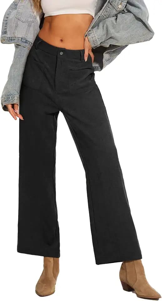 TZLDN Cordhose Damen Herbst Weites Bein Hosen mit Taschen Knöpfen Elegante Tweed Cord Locker Samthose Freizeithose Stoffhose Lederhose Business Casual