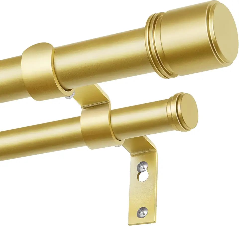 BOLITE Ausziehbare Gardinenstange 2 Läufig 190-355 cm, Vorhangstange Gold | 25 mm Metall Doppel Gardinenstange, Hochbelastbar, Wandmontage, mit Halterungen und Zubehör, für Wohnzimmer, Schlafzimmer