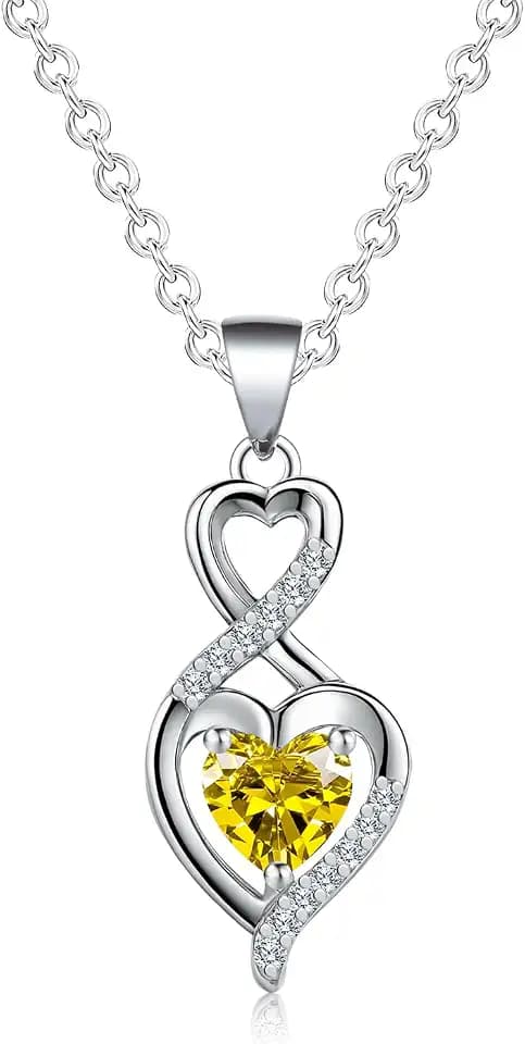 Double Heart Infinity Birthstone Necklace for Women, Everyday Wear Cubic Zirconia Pendant, Romantic Gift for Her Anniversary Valentine’s Day