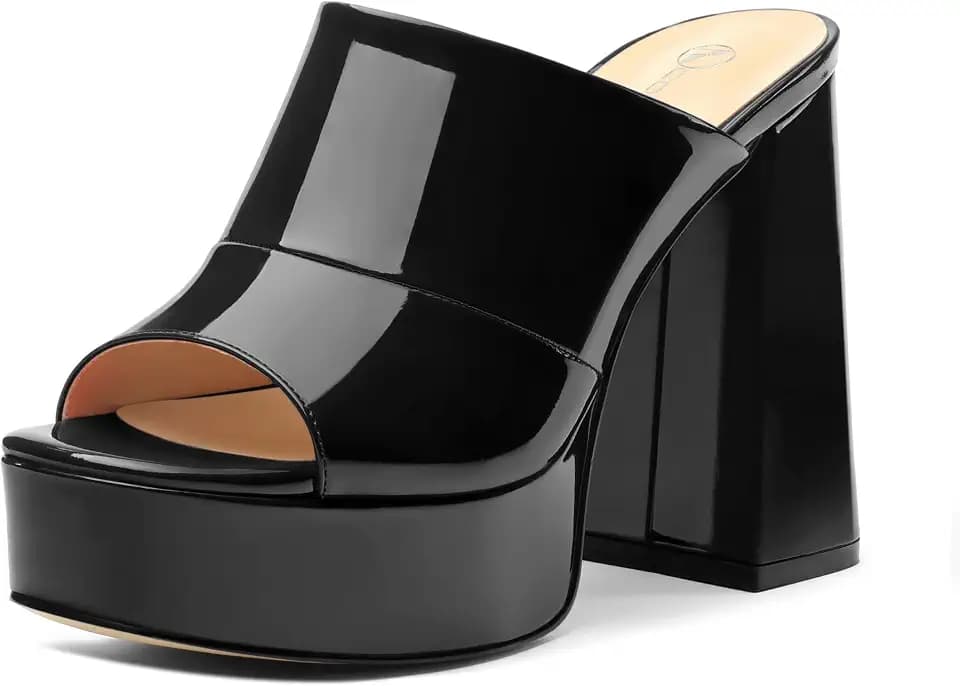 Women Square Open Toe Platform Chunky Heel Slide Sandals