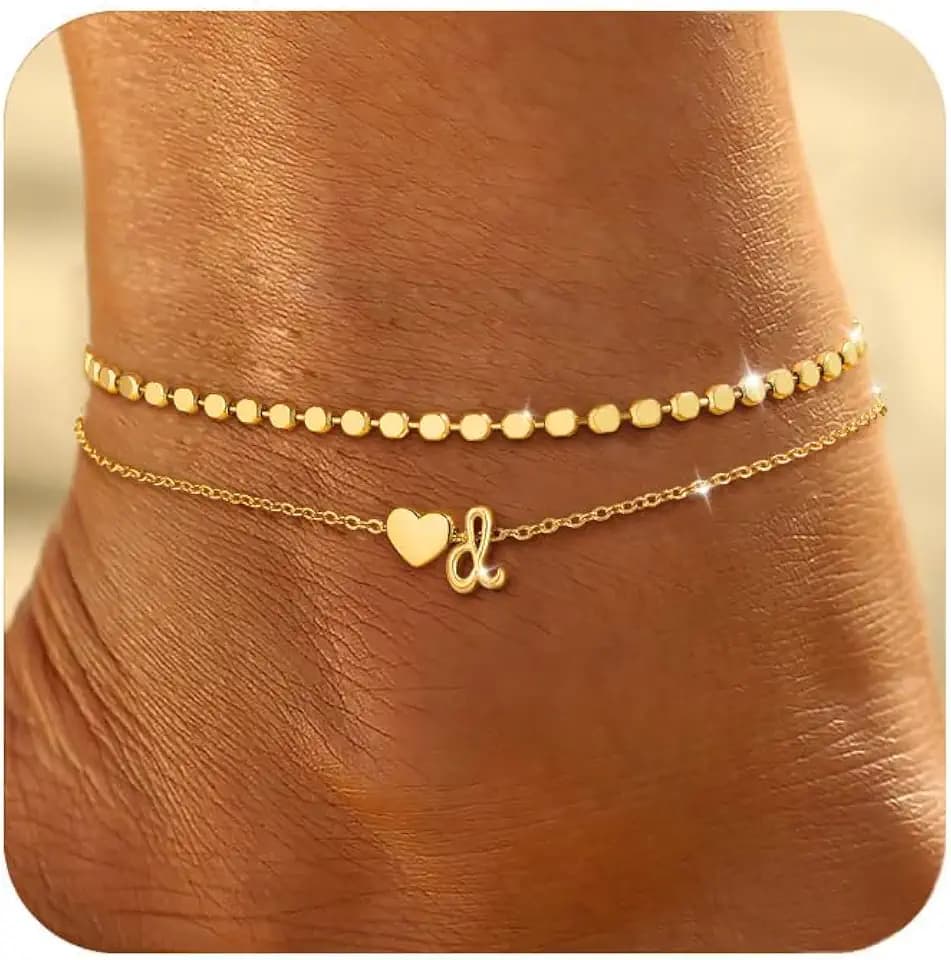 Honsny Gold Initial Ankle Bracelets for Women Heart Anklets Non Tarnish
