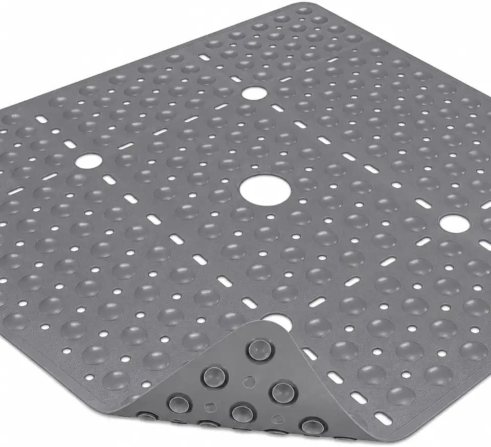Large Square Shower Mat, Yonala 27 x 27 in Non Slip Shower Floor Mats with Suction Cups/Drain Hole
