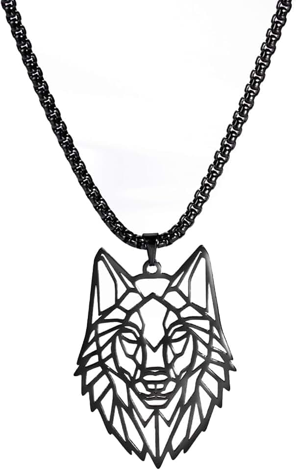 Skelett Wolf Anhänger Halskette Klassische Tierkopf Elemente Wald Wald Natur Charme Schmuck Edelstahl Schmuck Geschenk für Jungen Männer Mädchen