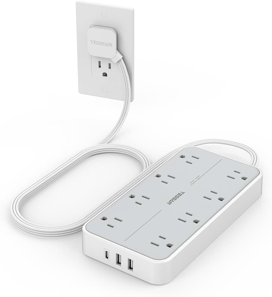 TESSAN Power Strip Surge Protector, 6FT Flat Plug Extension Cord