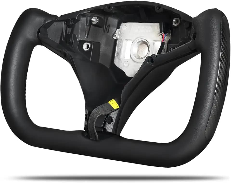 Yoke Steering Wheel, Black Microfiber Smooth Leather with Side Glossy Carbon Fiber for Tesla Model X 2016-2020,For Tesla Model S 2014-2020 With Heating Function