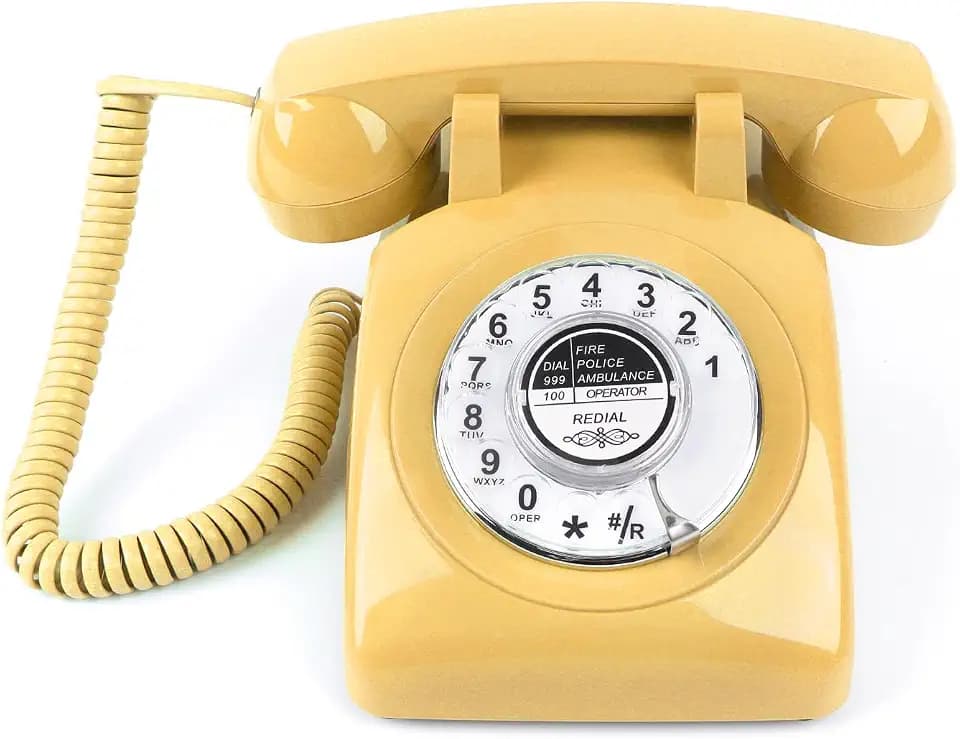 Corded Retro Phone, Vintage Old Phone for Landline, Yellow