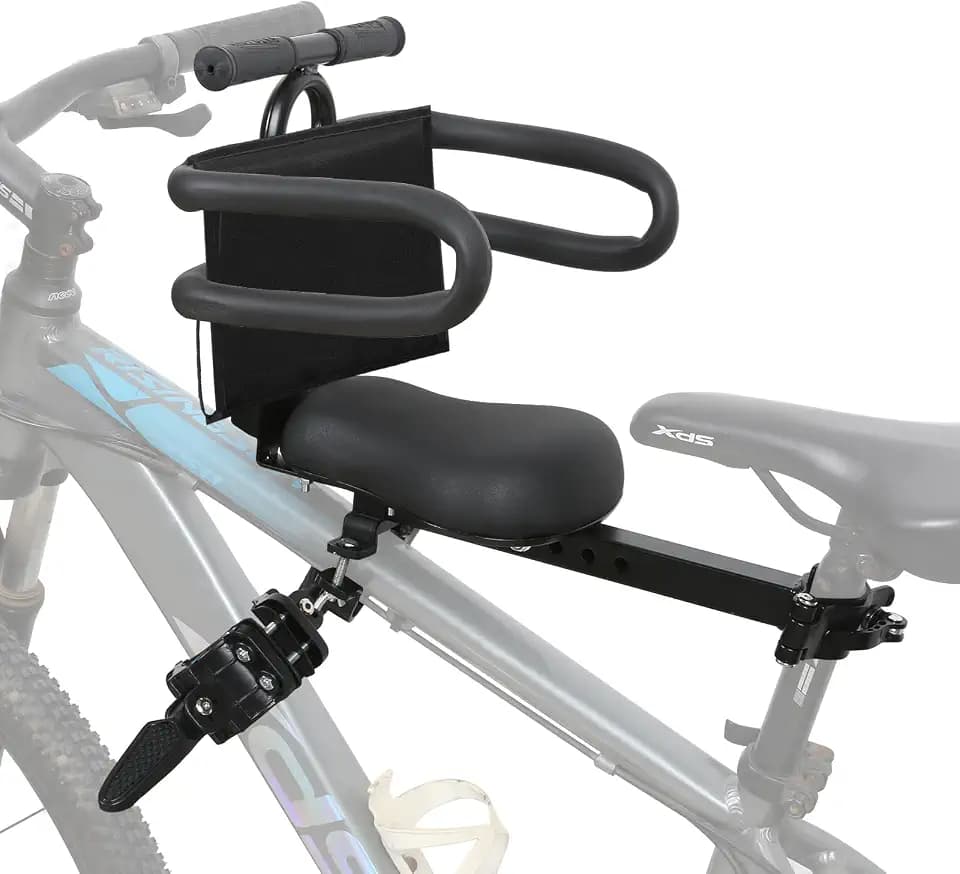 Kids Bike Seat Front Mounted and Handlebar Child Bike Seat with Half Guardrail Detachable Toddler Bicycle Seats with Foot Pedals for Children 1~5 Years Compatible with All Adult MTB