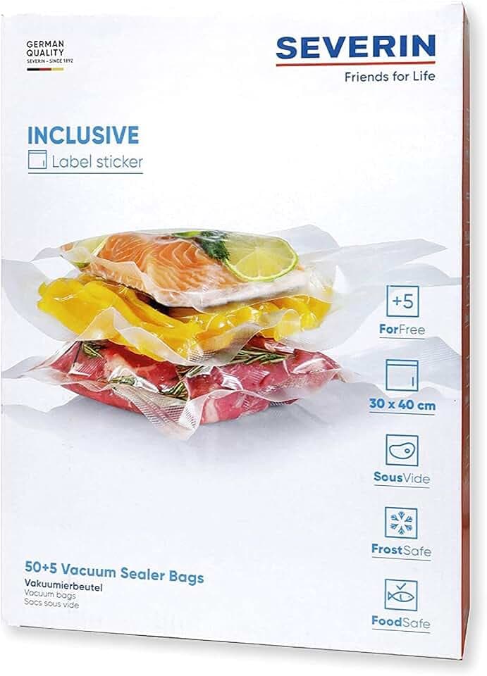 SEVERIN Vakuumbeutel, bis zu 8x länger anhaltender Frische beim Tiefkühlen ohne Gefrierbrand, mit mind. 30 cm Schweißbreite, Nachhaltig, transparent, passend zu Vakuumierer 3601,3610, 3628 ZB 3615