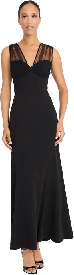 Maggy London Women's Womens Sleeveless Ankle Length Dress with Sheer Mesh V-Neck Detail - Cocktail Dress