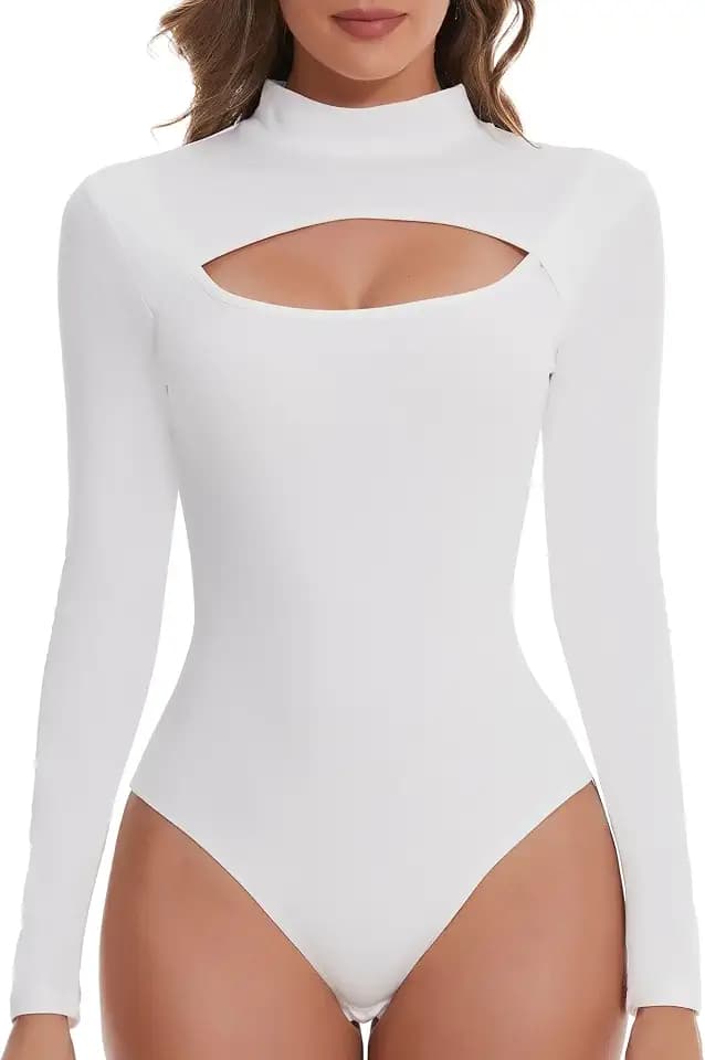 SHAPERIN Body Damen Langarm Mock-Ausschnitt Leotards Langarmbody Stehkragen
