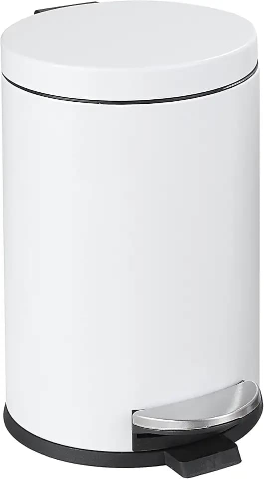SunnyPoint 4.5 Liter(1.2 Gallon) Small Round Trash Can with Plastic Inner Bucket; Bathroom, Office, Kitchen and Bedroom Step On and Slow Close (WHT)
