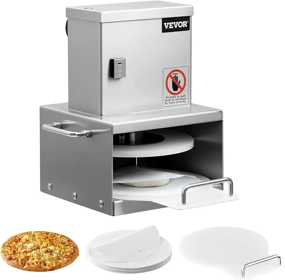 VEVOR elektrische Pizzateigpresse mit 15,24 cm Gebäck-Pressplatte, Brotpresse aus Edelstahl, kommerzielle Formmaschine mit einstellbarer Dicke & 100 Stk. Pergamentpapier, Pizza-Teigrolle
