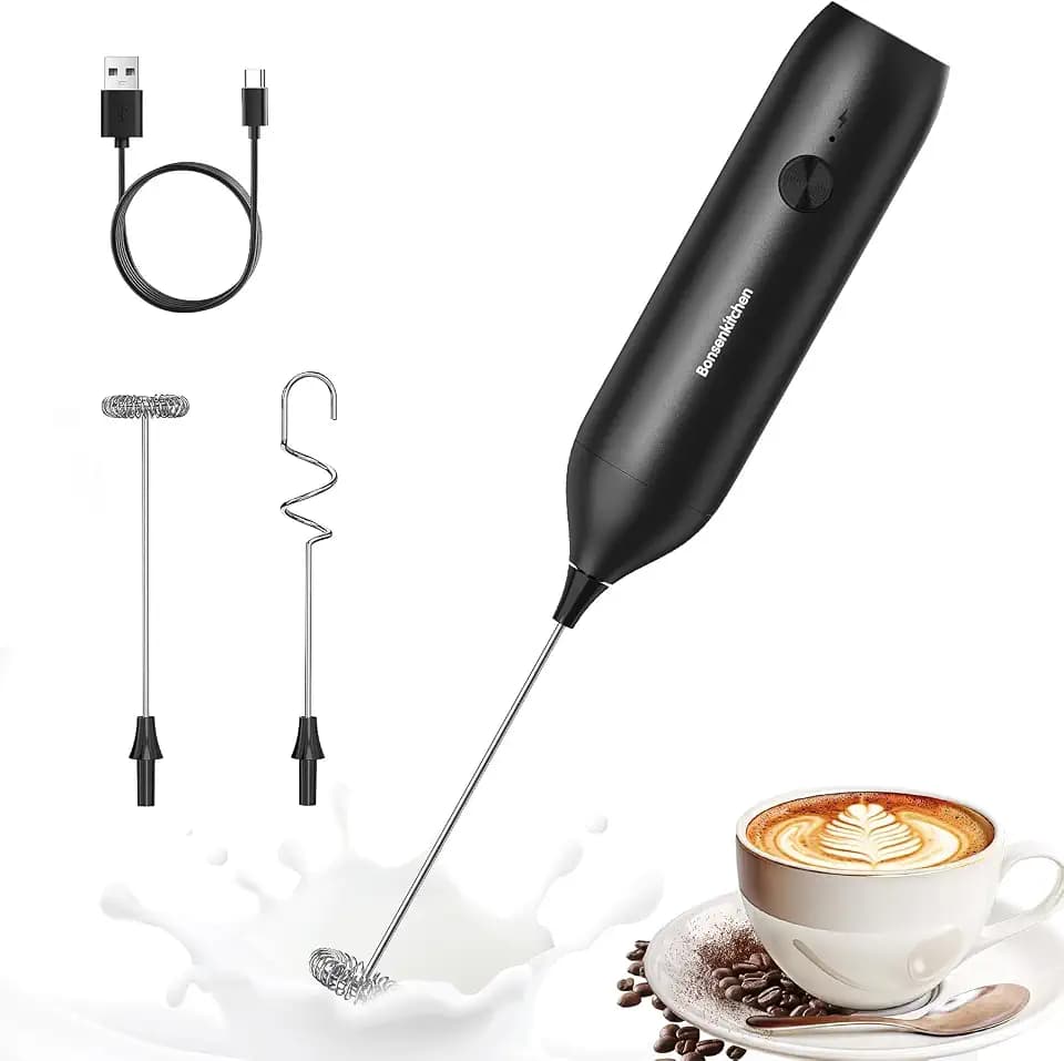 Bonsenkitchen Rechargeable Milk Frother Handheld, Charging USB-C