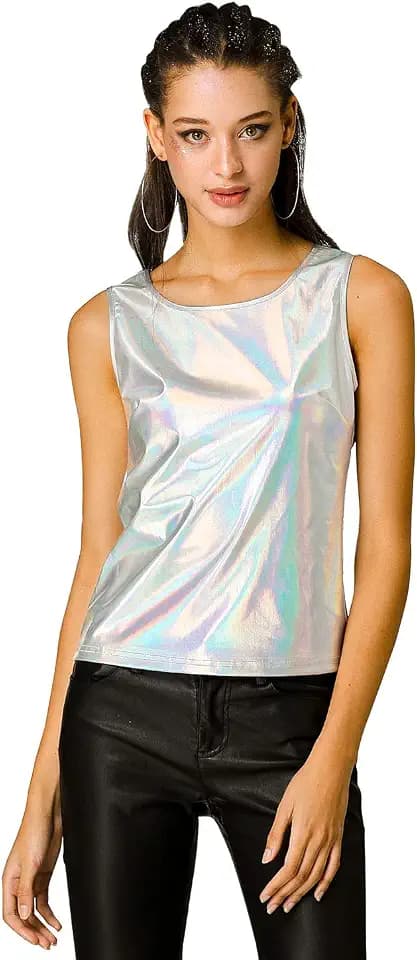 Allegra K Women's Shiny Top Party Club Cami Sparkly Metallic Tank Top