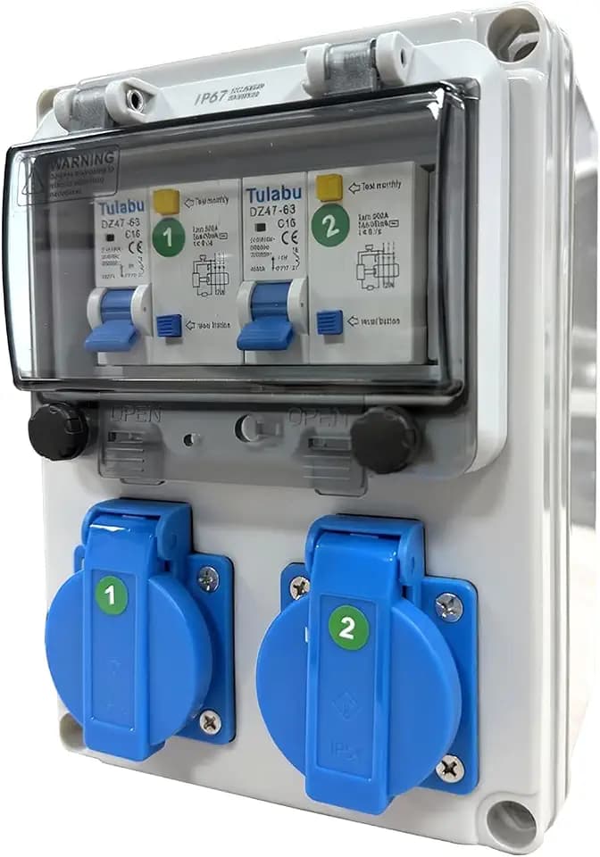 Stromverteiler 16A, 2-fach 230V mit FI-Schalter, IP54