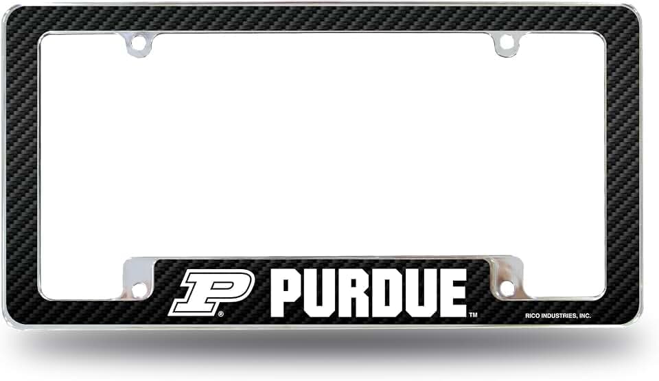 Rico Industries NCAA Purdue Boilermakers Carbon Fiber 12" x 6" Chrome All Over Automotive License Plate Frame for Car/Truck/SUV