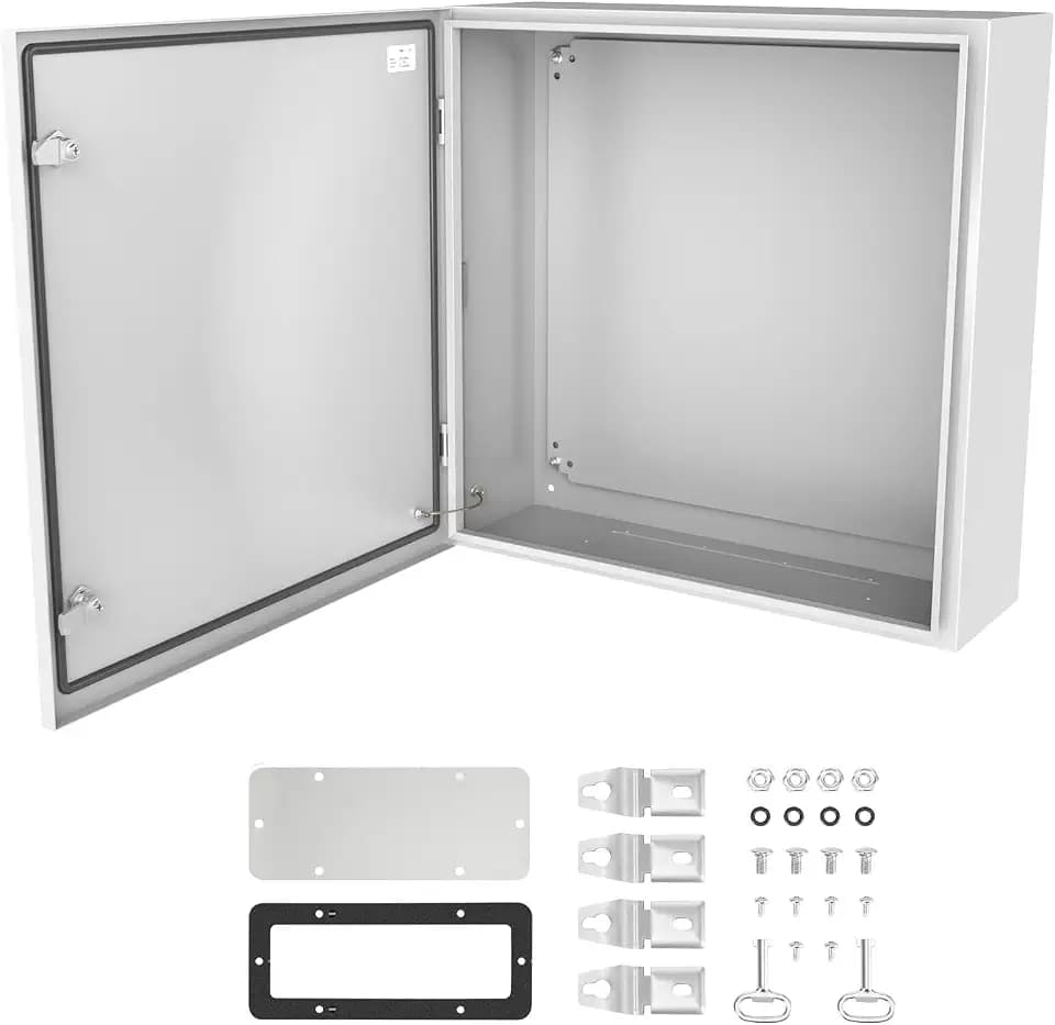 Outdoor Electrical Junction Box 24"x24"x8", NEMA Steel Enclosure IP66, Waterproof Metal Electrical Box with Mounting Plate, Powder-Coated, Dustproof, Weatherproof, Hinged Door