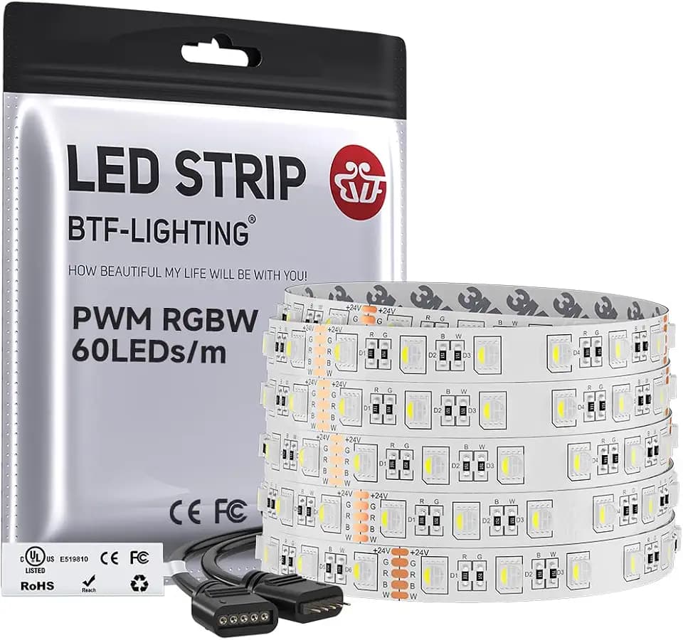 BTF-LIGHTING RGBW LED Strip Cool White 16.4ft 60LED DC24V UL Listed IP30