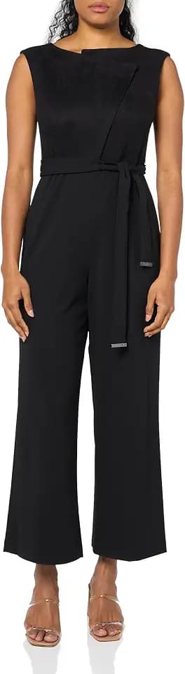 DKNY Women's Belted Asymmeterical Neck Sleeveless Jumpsuit