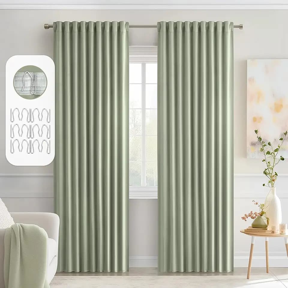 MIULEE Sage Green Back Tab Blackout Curtains 52x84 Inch Length 2 Panels Set