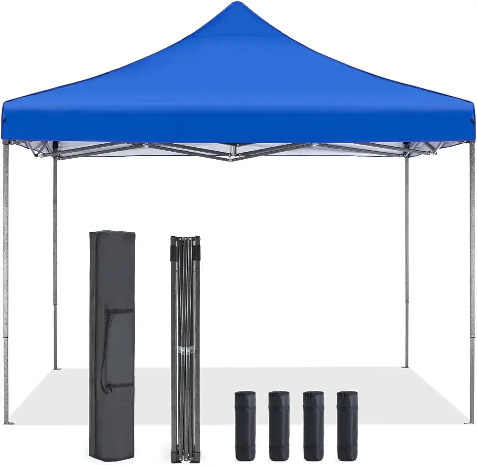 OLIXIS 10x10 FT Instant Pop Up Canopy, Waterproof Outdoor Sun Shade Tent, Heavy Duty Portable Shelter with Windproof Sand Bags for Outdoor Gatherings, Beach & Yard Events, Royal Blue