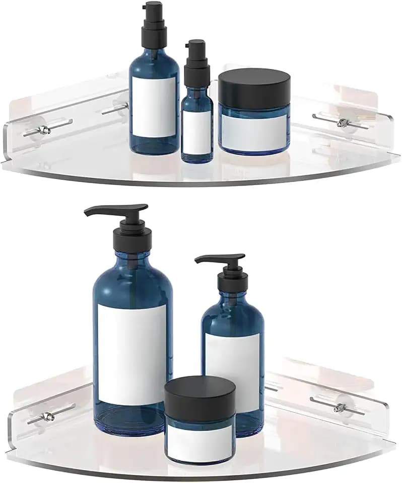 Vdomus Acryl Badezimmerregale | Transparente Duschablage für die Ecke | Selbstklebend | Duschregale für Fliesenwände | Duschablage ohne Bohren - 2er-Set