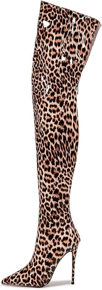 Thigh high boots for women striped Back zipper Burgundy Zebra Print Over the knee Sexy gold white pointed toe Cow Print leopard Magenta stiletto heel