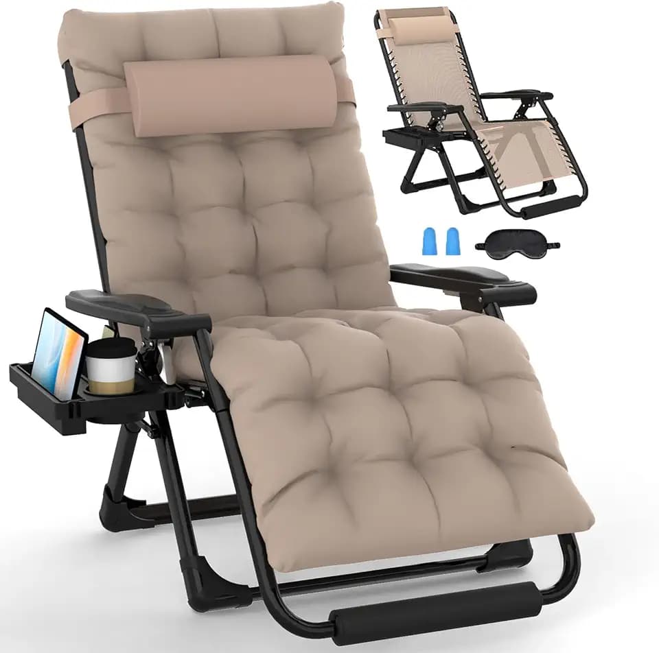 Slendor Oversized Zero Gravity Chairs XL, 29in Padded Recliner Chair, Beige