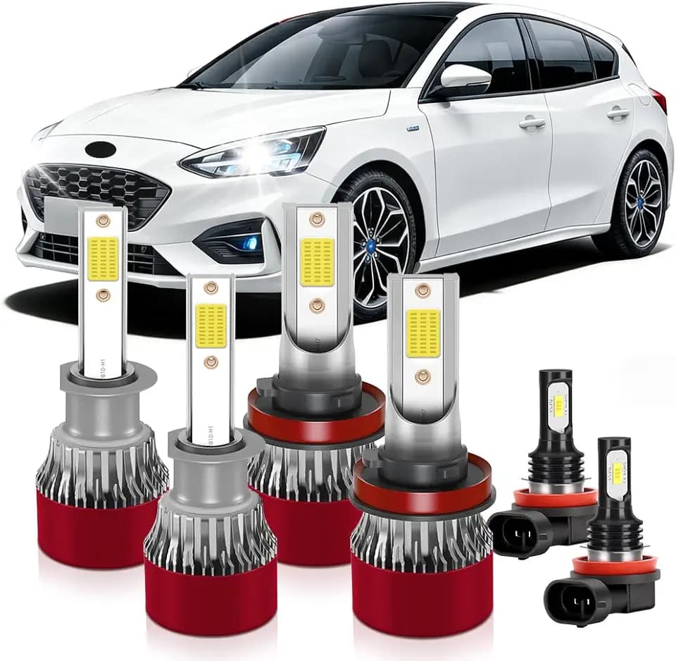Super-Bright Light Bulbs Fit for 2012-2018 Ford Focus H1 High Beam H11 Low Beam H11 Fog Light with Cooling Fan 15000 RPM Plug and Play Pack of 6