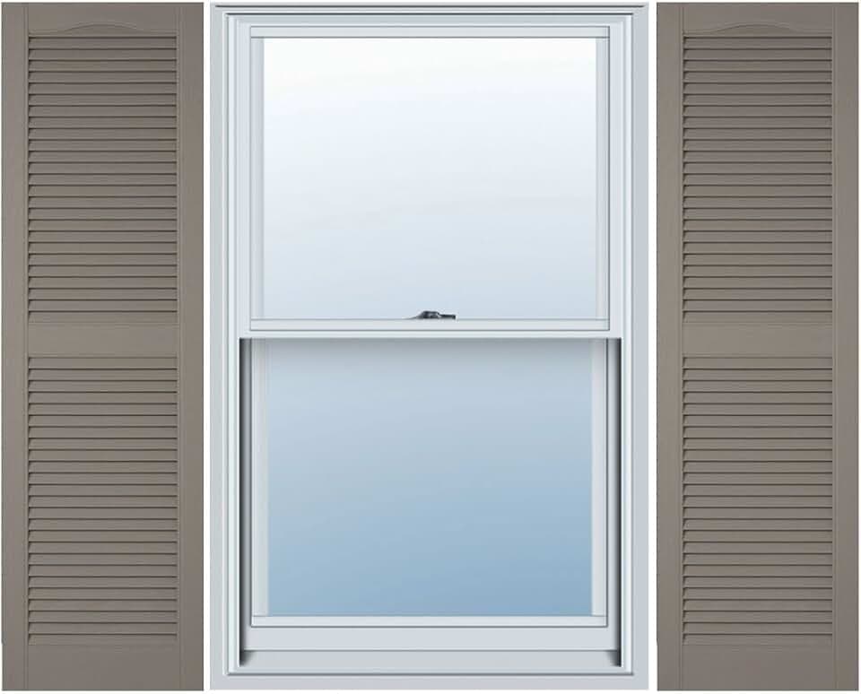 Ekena Millwork Lifetime Vinyl LL1S12X03100CL Standard Cathedral Top Center Mullion, Open Louver Vinyl Shutters, w/Installation Shutter-Lok's & Matching Screws (Per Pair), 12"W x 31"H, Clay