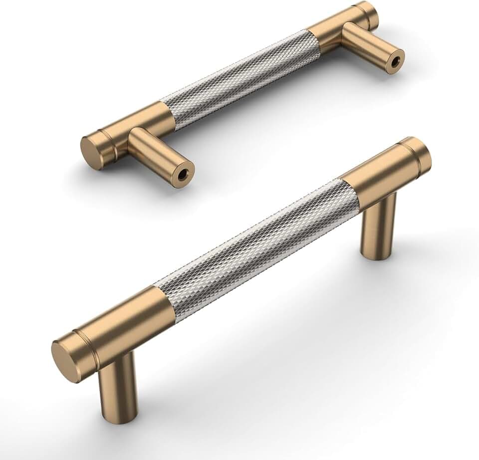 9BUILD 10 Stück Schrankgriffe Gold und Grau Lochabstand 96mm Griffe für Küchenschränke Gerändelte Möbelgriffe Küchengriffe griffe möbel Küchenschrank Schranktürgriffe EU0020
