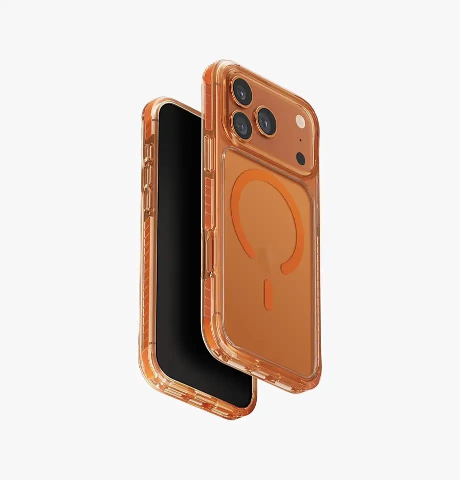 UNIQ Combat for iPhone 17 Pro Max (Clear/Volt Orange) | Minimalist Phone case with Magnetic Ring + ShockSorb™ Rugged Protection for Outdoors